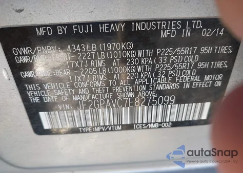 2014 Subaru Xv Crosstrek 2.0I Premium из США, поврежденный, VIN JF2GPAVC7E8275099